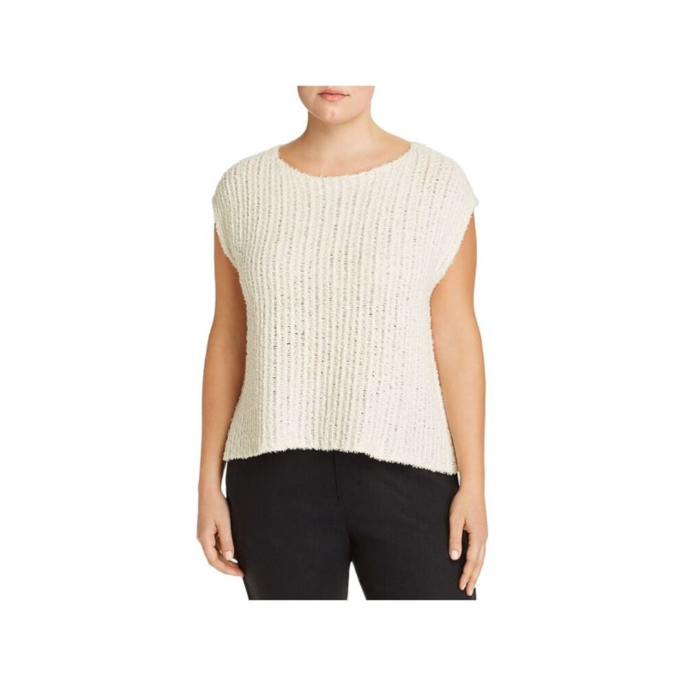 EILEEN FISHER Womens Beige Stretch Knit Cap Sleeve Boat Neck Sweater Plus 3X